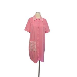 Vintage 1970’s Sears Fashions  Retro Mod Shift Dress Pink Polyester L Gingham
